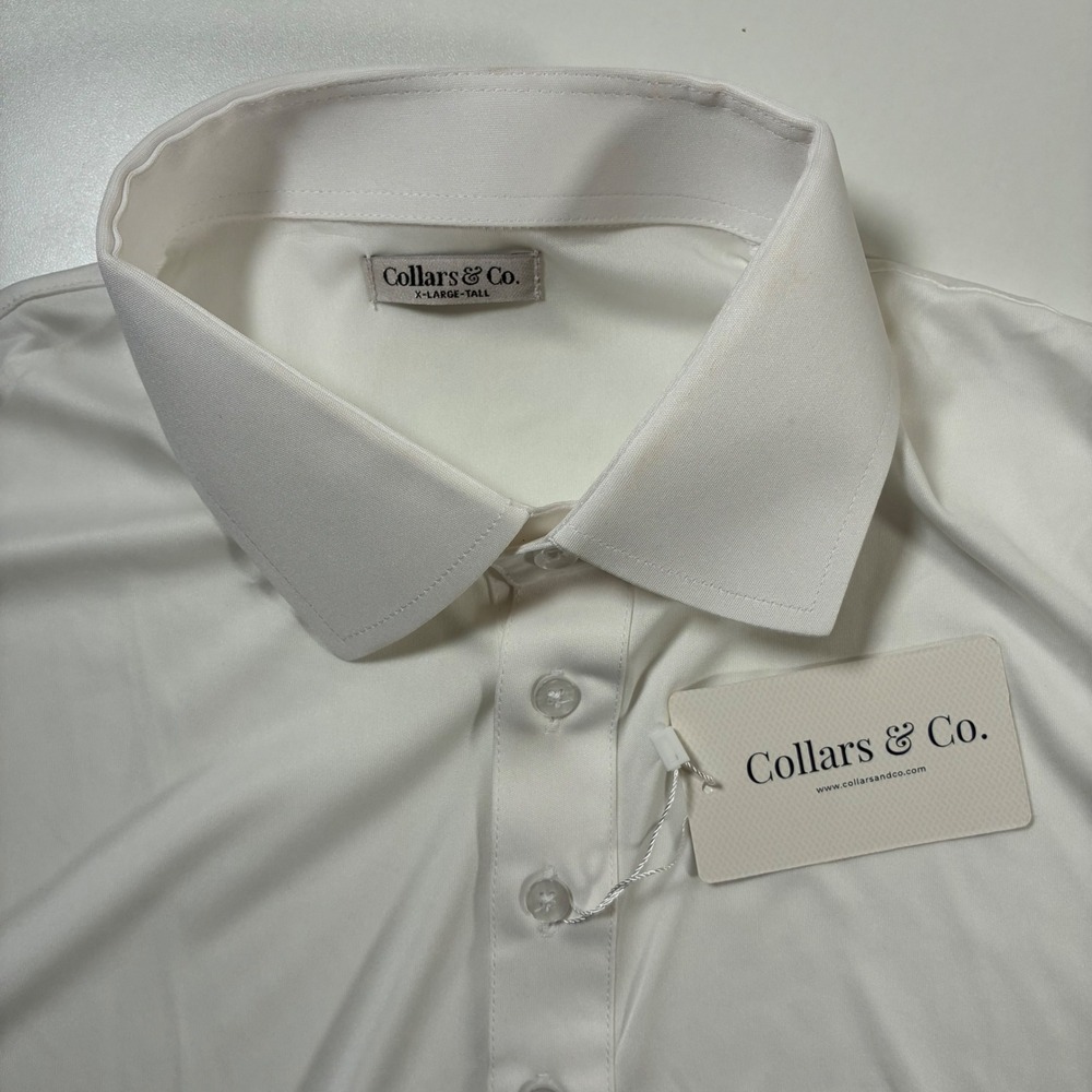 NEW Collars & Co. Dress Collar Polo Shirt XLT Tall White Short Sleeve Stretch